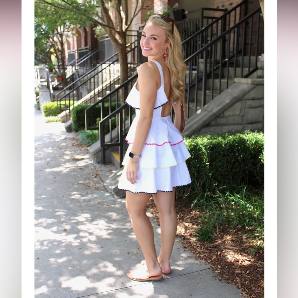 WAYF Adorable White Dress with Colorful Trim